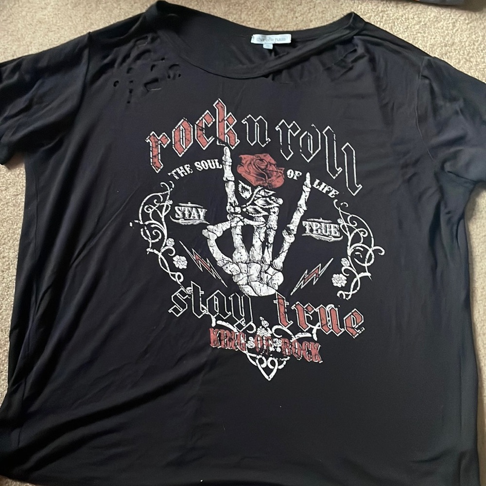 Charlotte Russe Rock and Roll ripped and retro soft tee